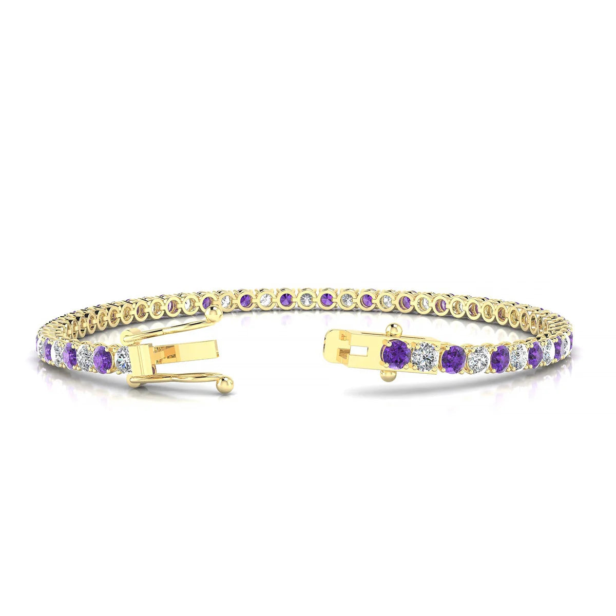 Palazzo 1-1 | 18k Yellow Gold 3 mm Round Natural Amethyst Tennis Bracelet