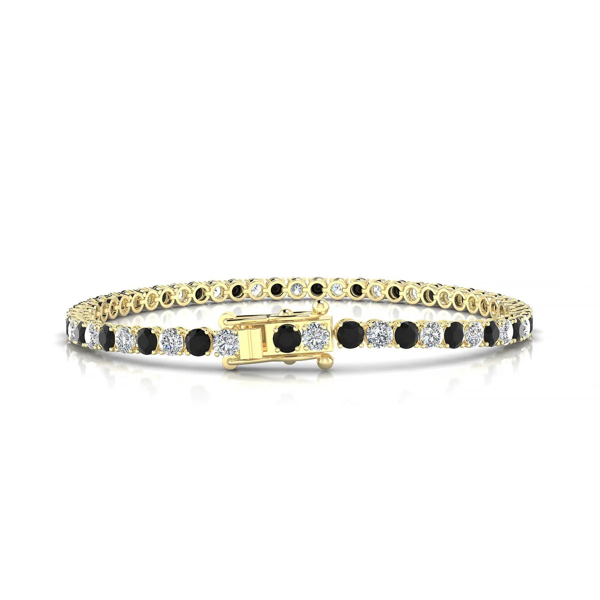 Palazzo 1-1 | 18k Yellow Gold 3 mm Round Natural Black Diamond Tennis Bracelet