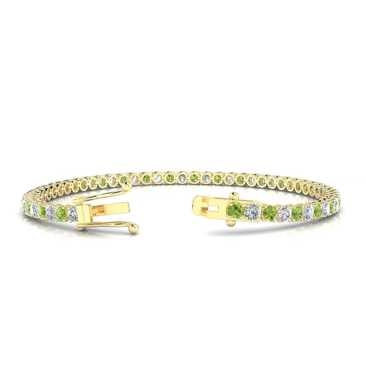 Palazzo 1-1 | 18k Yellow Gold 3 mm Round Natural Peridot Tennis Bracelet