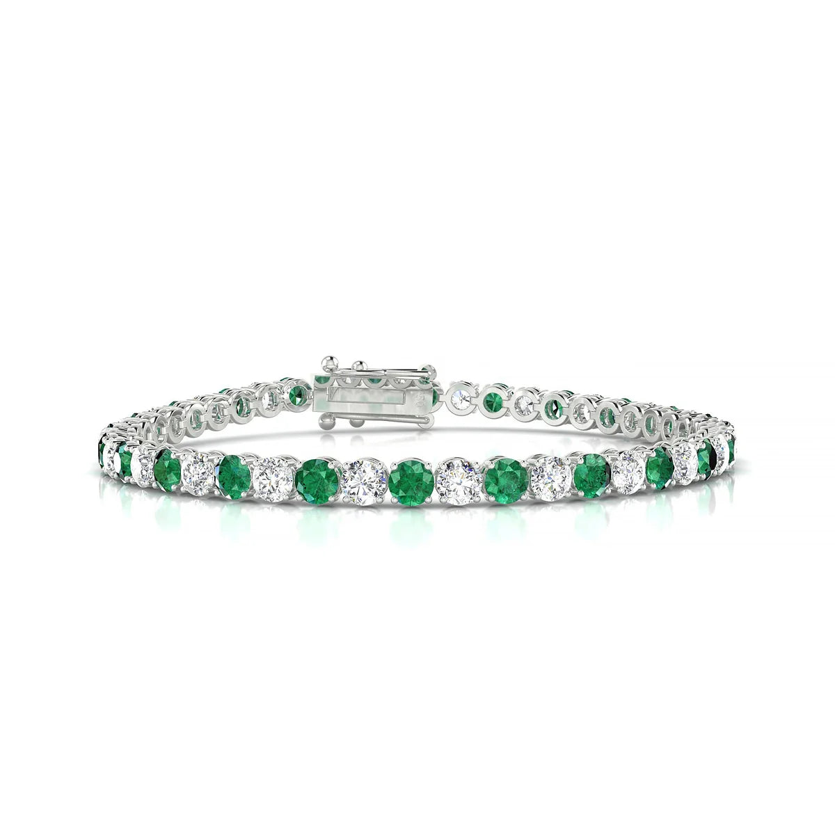 Palazzo 1-1 | 18k White Gold 3.4 mm Round Natural Emerald Tennis Bracelet