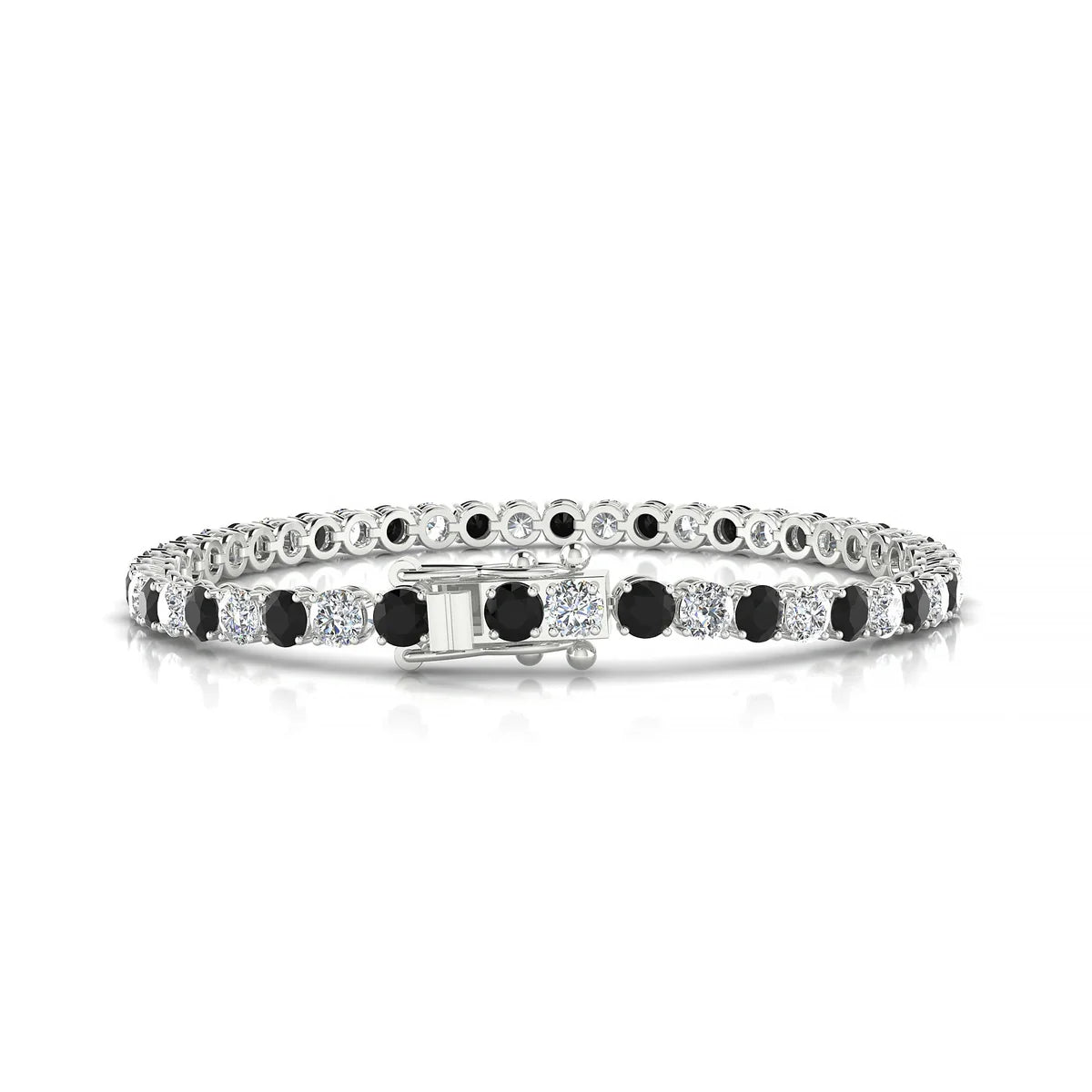 Palazzo 1-1 | 18k White Gold 3.4 mm Round Natural Black Diamond Tennis Bracelet