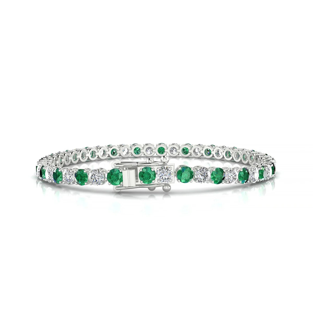 Palazzo 1-1 | 18k White Gold 3.4 mm Round Natural Emerald Tennis Bracelet