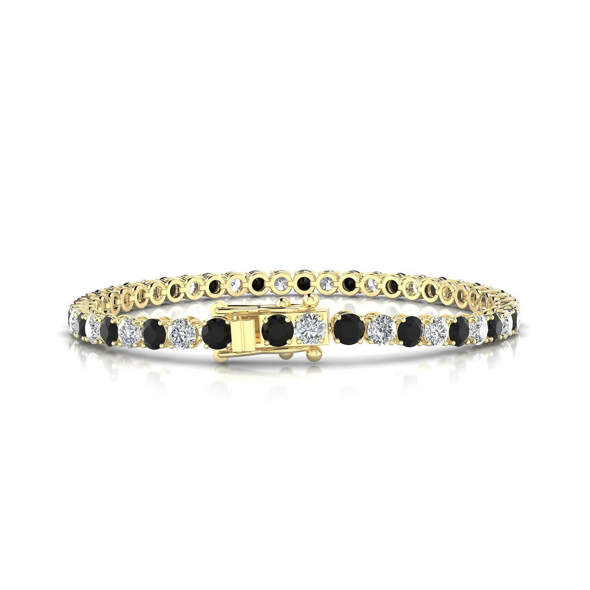Palazzo 1-1 | 18k Yellow Gold 3.4 mm Round Natural Black Diamond Tennis Bracelet