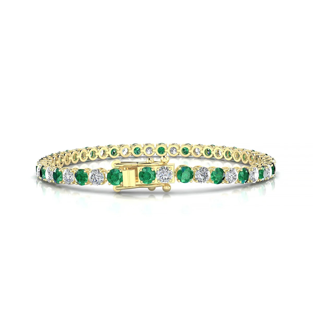 Palazzo 1-1 | 18k Yellow Gold 3.4 mm Round Natural Emerald Tennis Bracelet