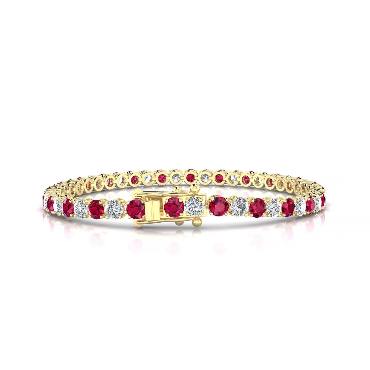 Palazzo 1-1 | 18k Yellow Gold 3.4 mm Round Natural Ruby Tennis Bracelet
