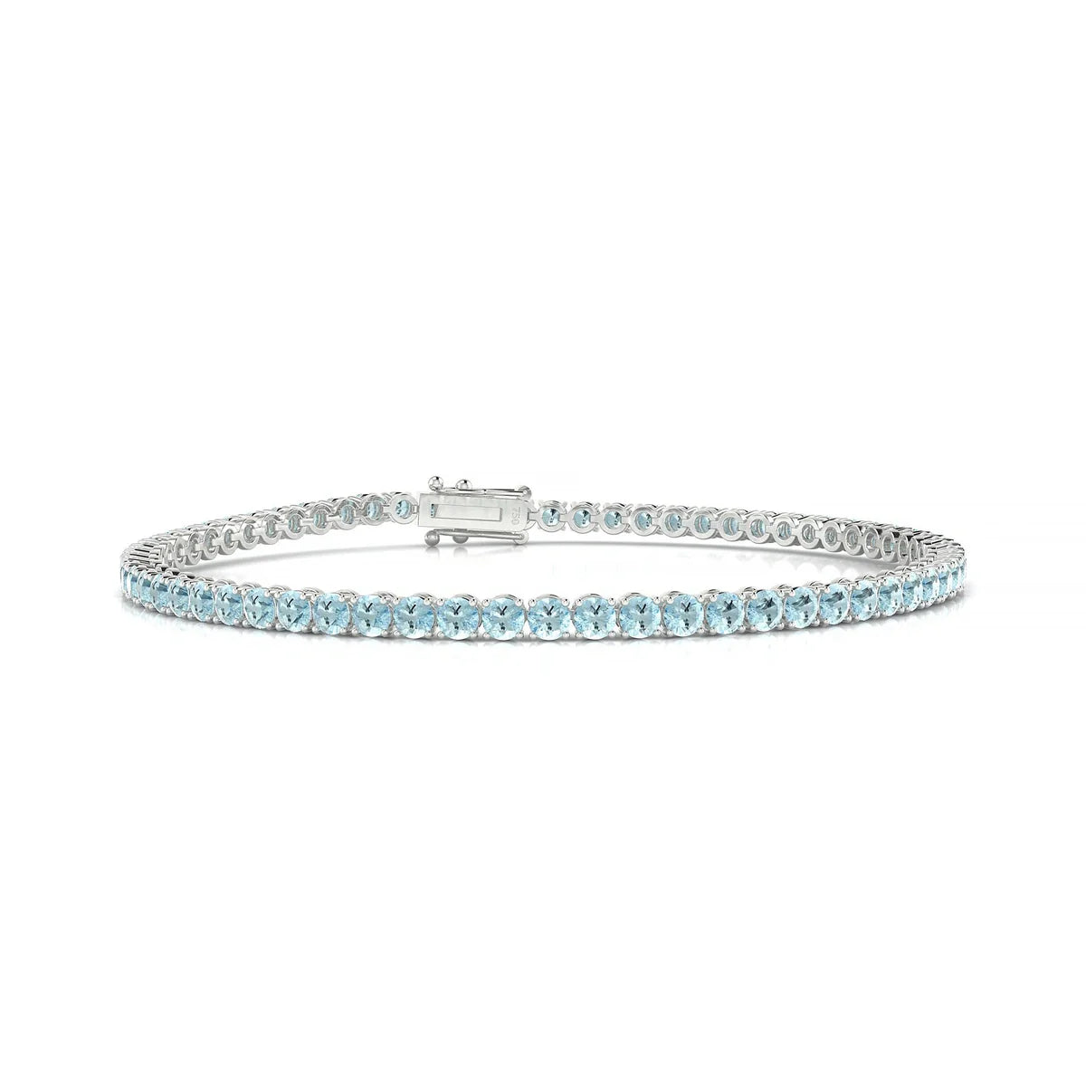 Palazzo | 18k White Gold 2.5 mm Round Natural Aquamarine Tennis Bracelet