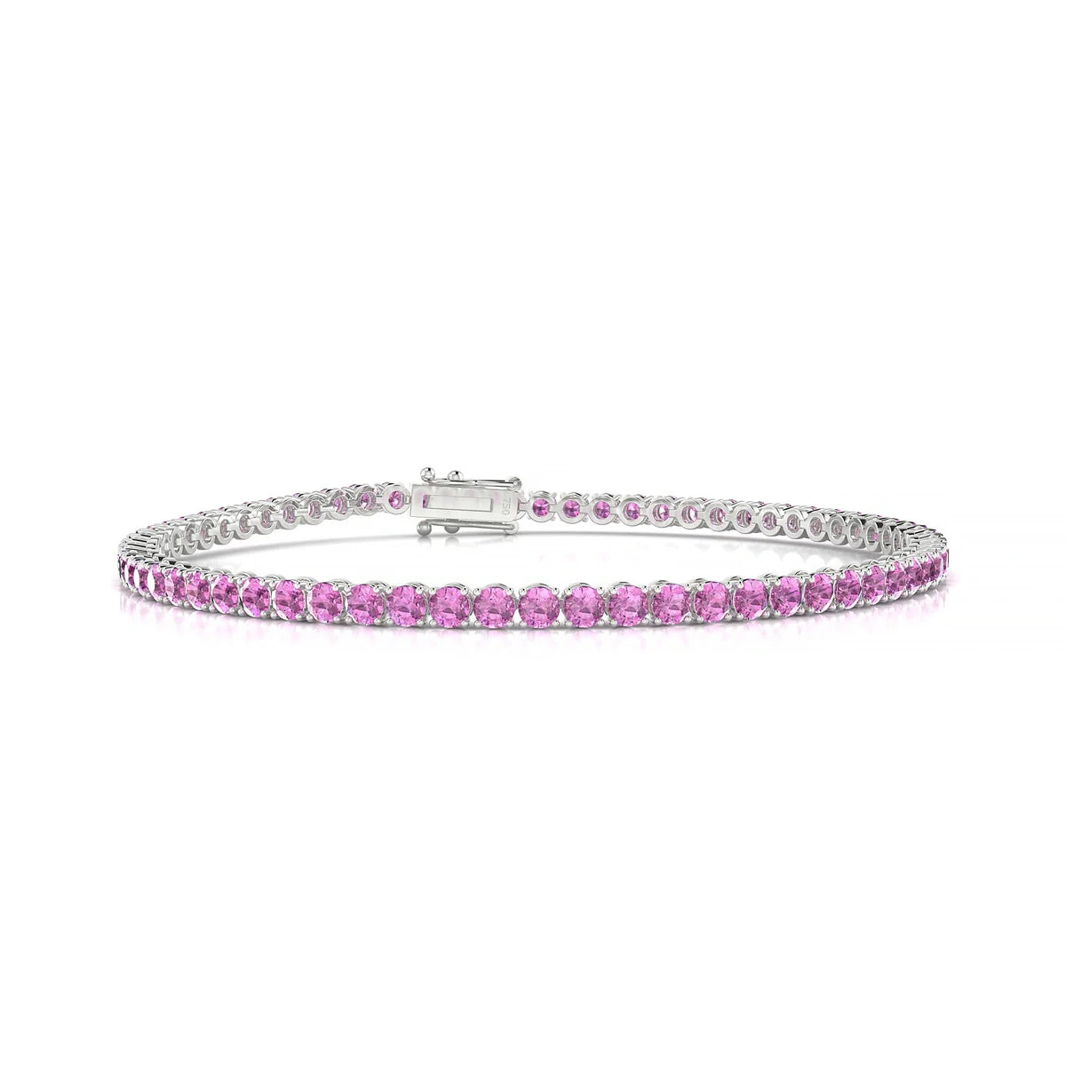 Palazzo | 18k White Gold 2.5 mm Round Natural Pink Sapphire Tennis Bracelet