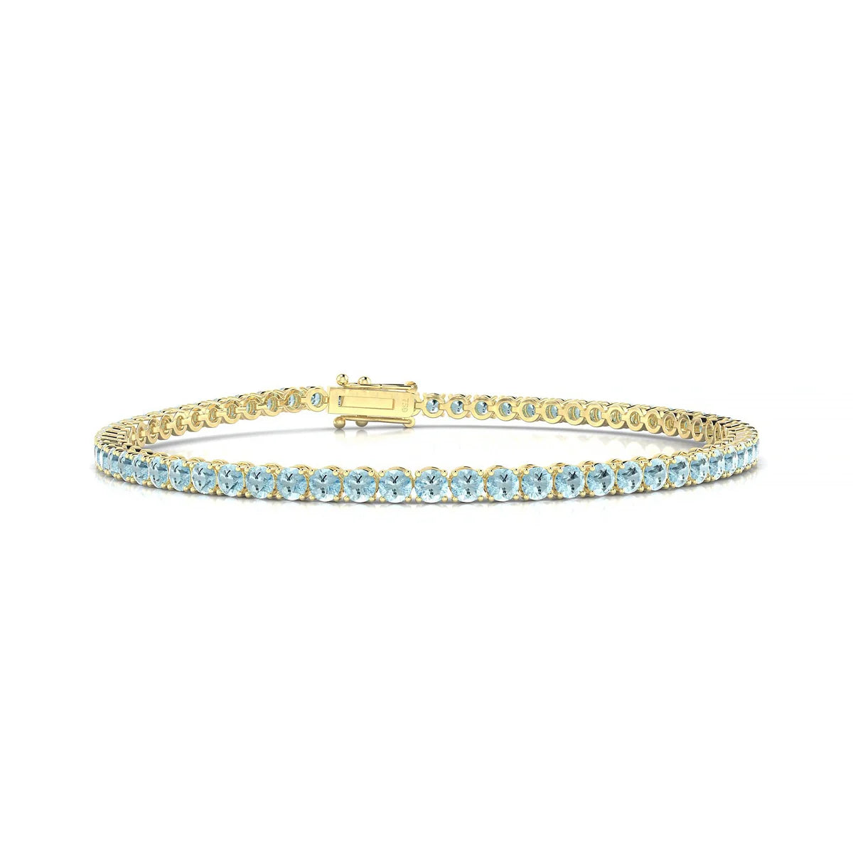 Palazzo | 18k Yellow Gold 2.5 mm Round Natural Aquamarine Tennis Bracelet