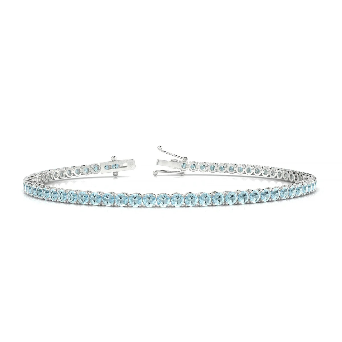 Palazzo | 18k White Gold 2.5 mm Round Natural Aquamarine Tennis Bracelet