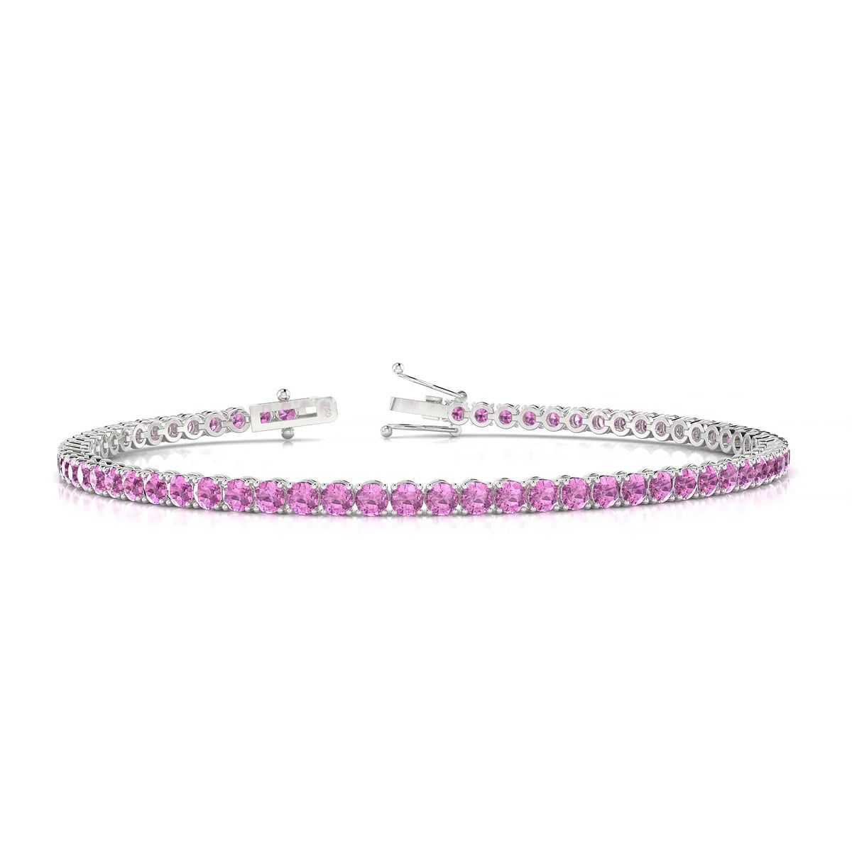 Palazzo | 18k White Gold 2.5 mm Round Natural Pink Sapphire Tennis Bracelet