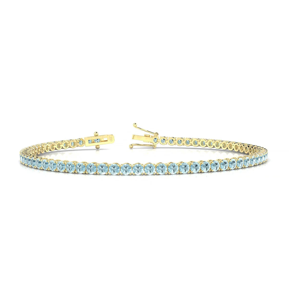 Palazzo | 18k Yellow Gold 2.5 mm Round Natural Aquamarine Tennis Bracelet