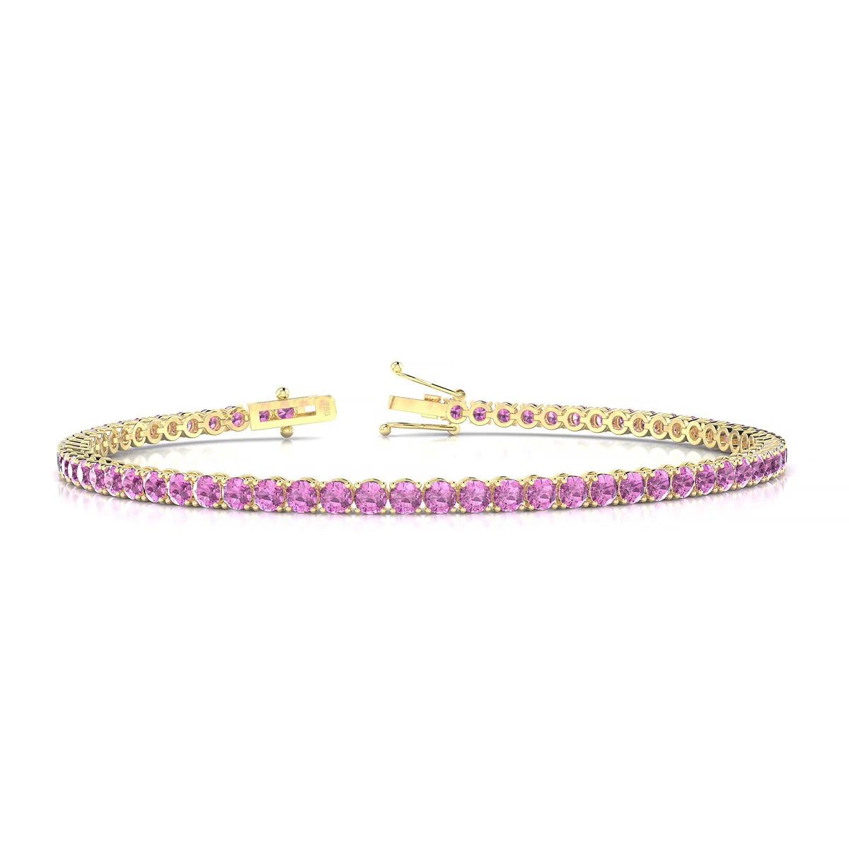 Palazzo | 18k Yellow Gold 2.5 mm Round Natural Pink Sapphire Tennis Bracelet