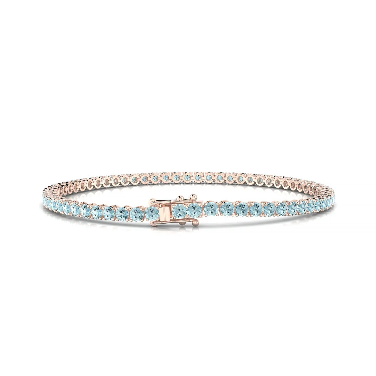 Palazzo | 18k Rose Gold 2.5 mm Round Natural Aquamarine Tennis Bracelet