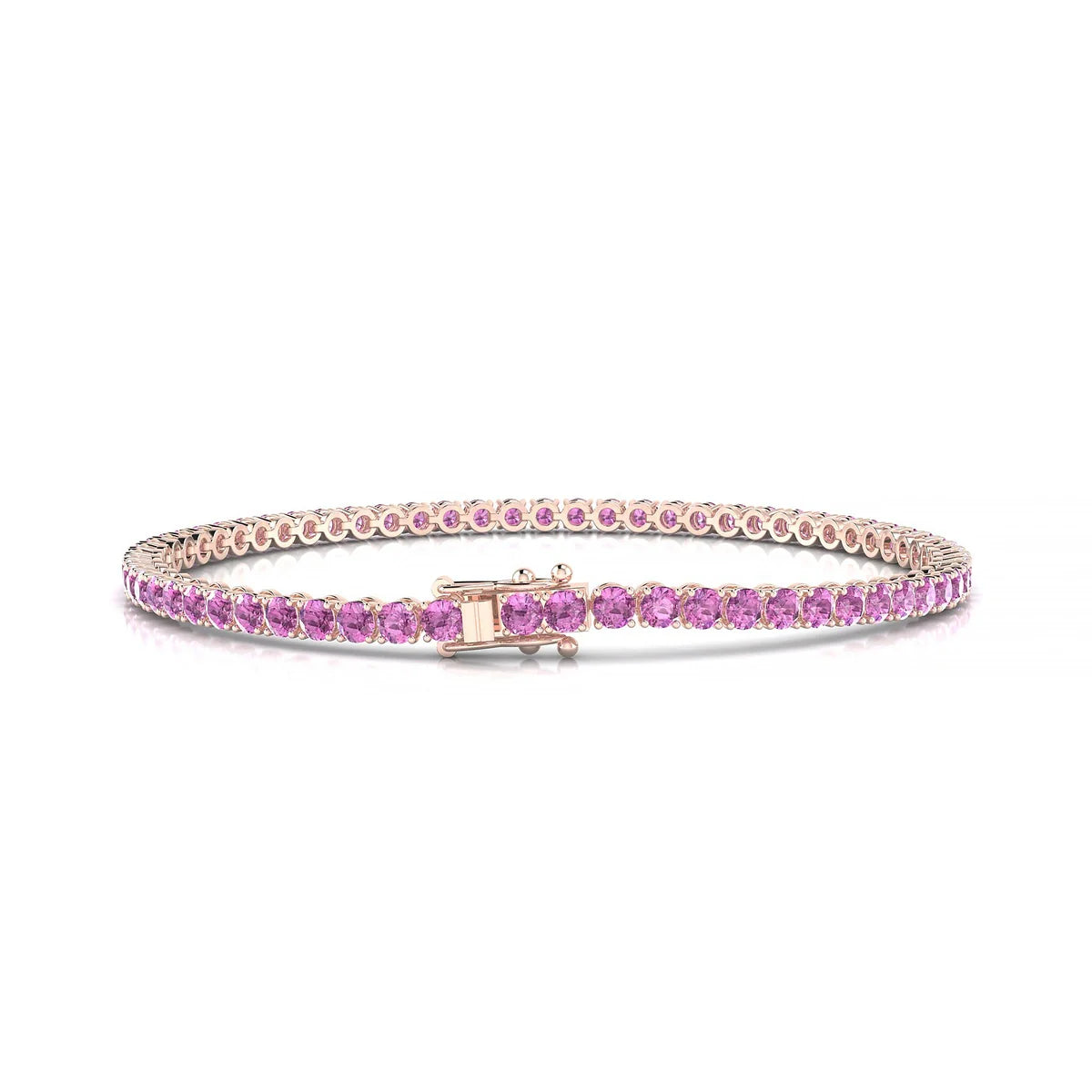 Palazzo | 18k Rose Gold 2.5 mm Round Natural Pink Sapphire Tennis Bracelet
