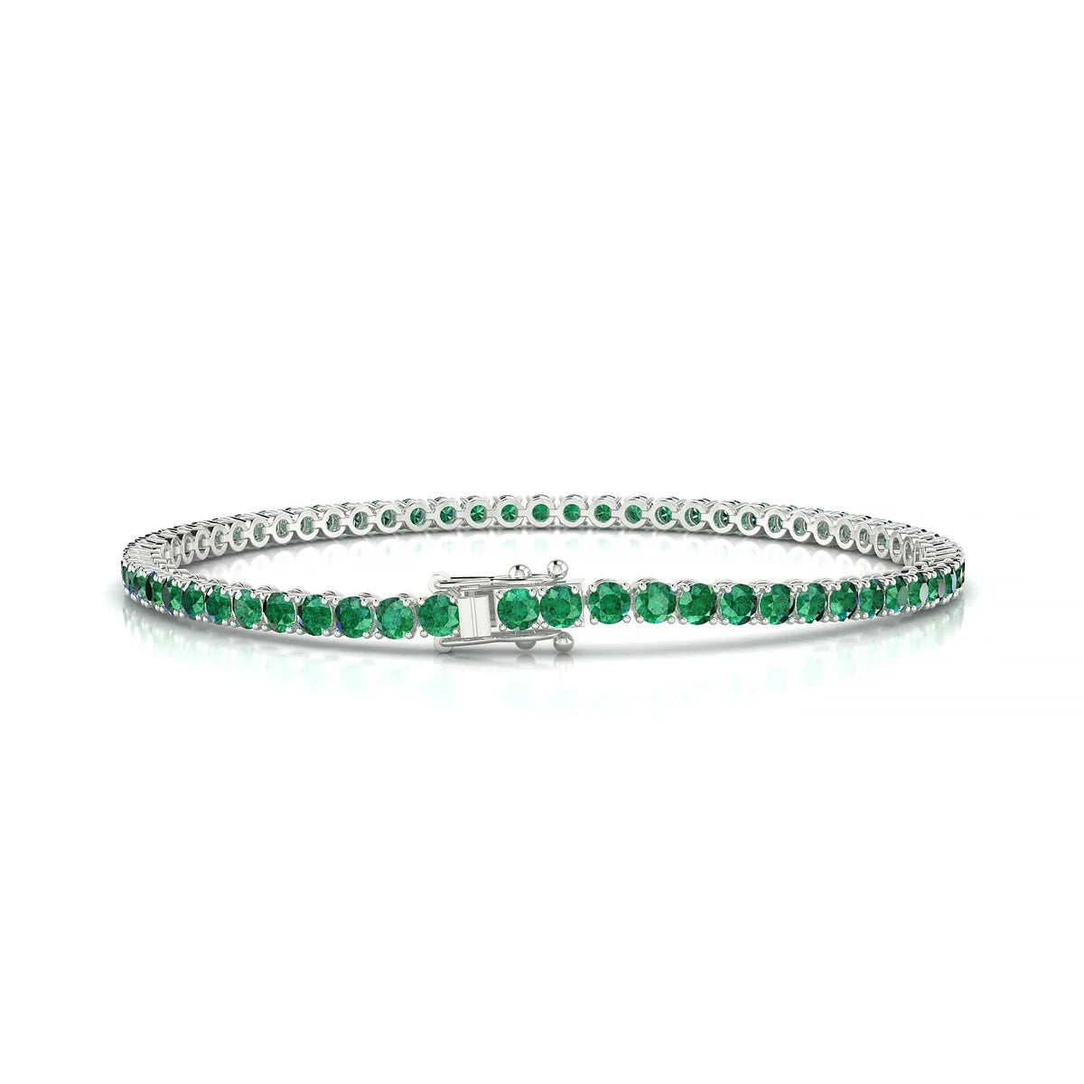 Palazzo | 18k White Gold 2.5 mm Round Natural Emerald Tennis Bracelet