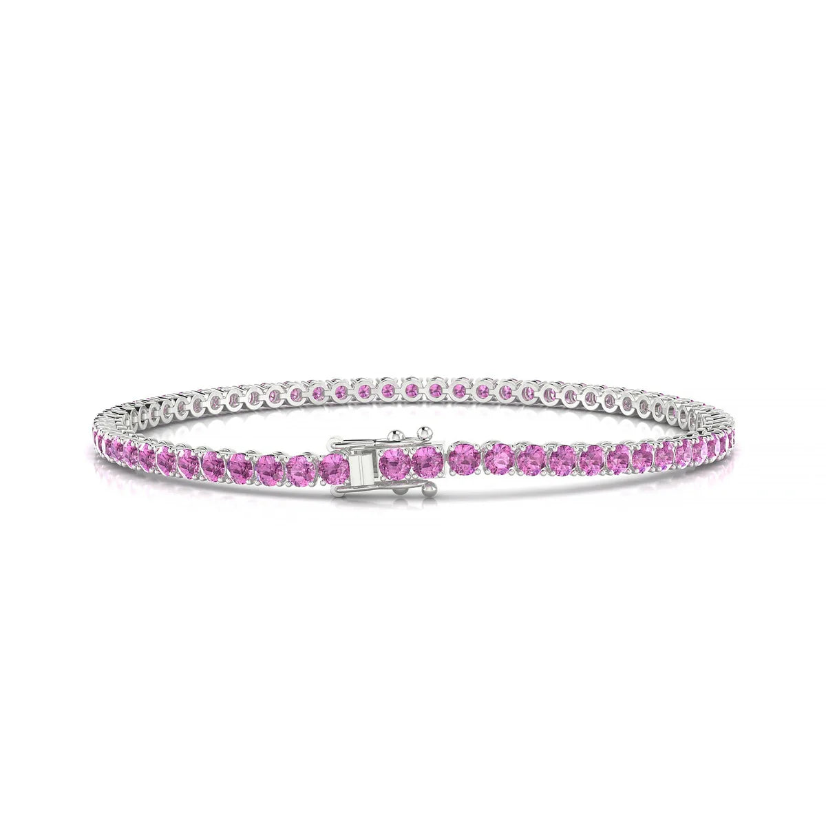 Palazzo | 18k White Gold 2.5 mm Round Natural Pink Sapphire Tennis Bracelet