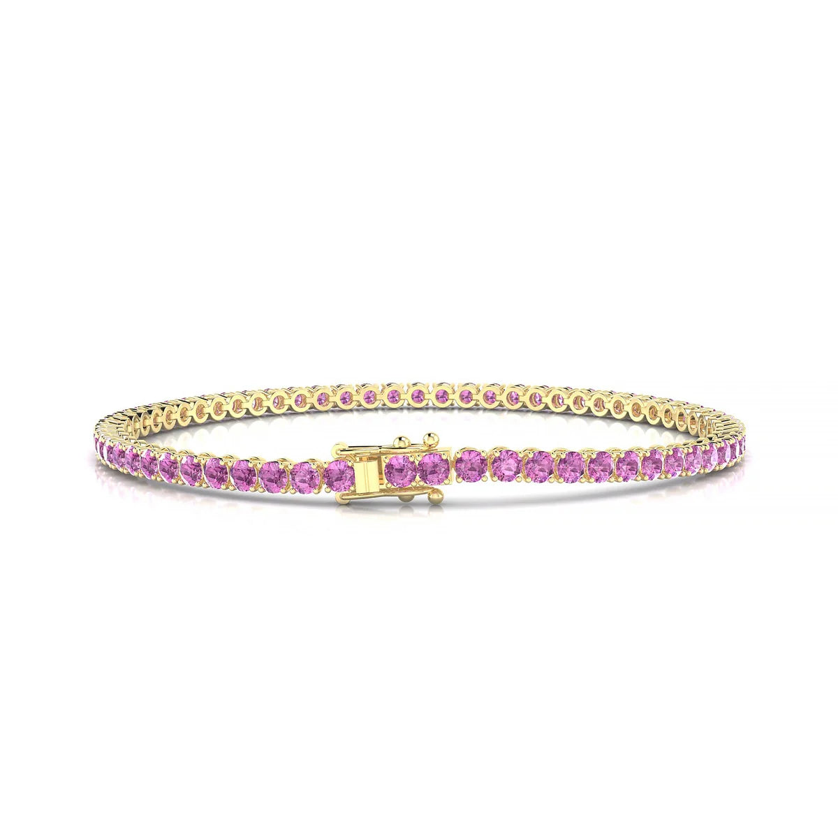 Palazzo | 18k Yellow Gold 2.5 mm Round Natural Pink Sapphire Tennis Bracelet