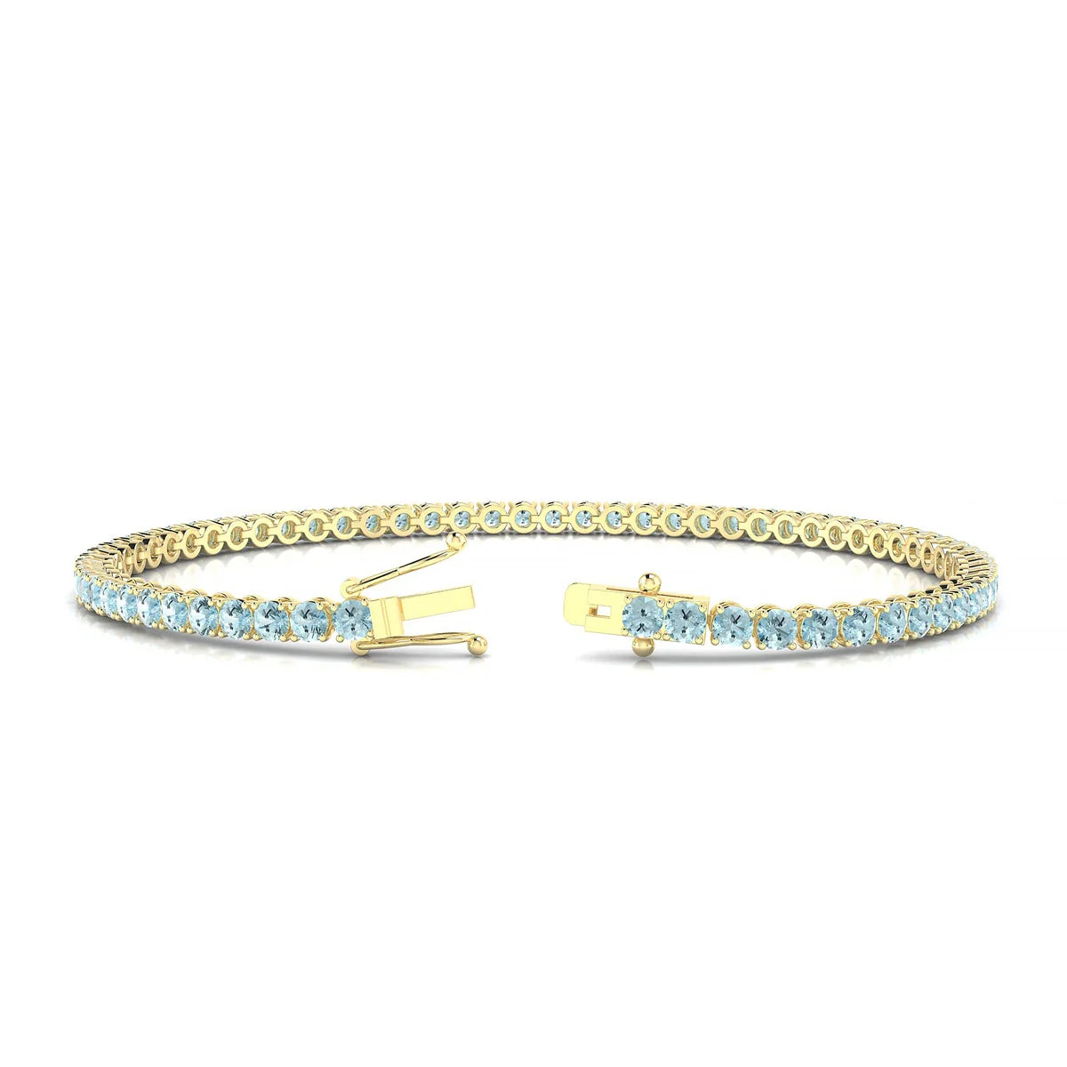 Palazzo | 18k Yellow Gold 2.5 mm Round Natural Aquamarine Tennis Bracelet