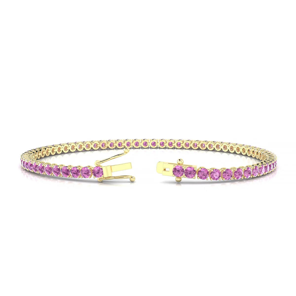 Palazzo | 18k Yellow Gold 2.5 mm Round Natural Pink Sapphire Tennis Bracelet