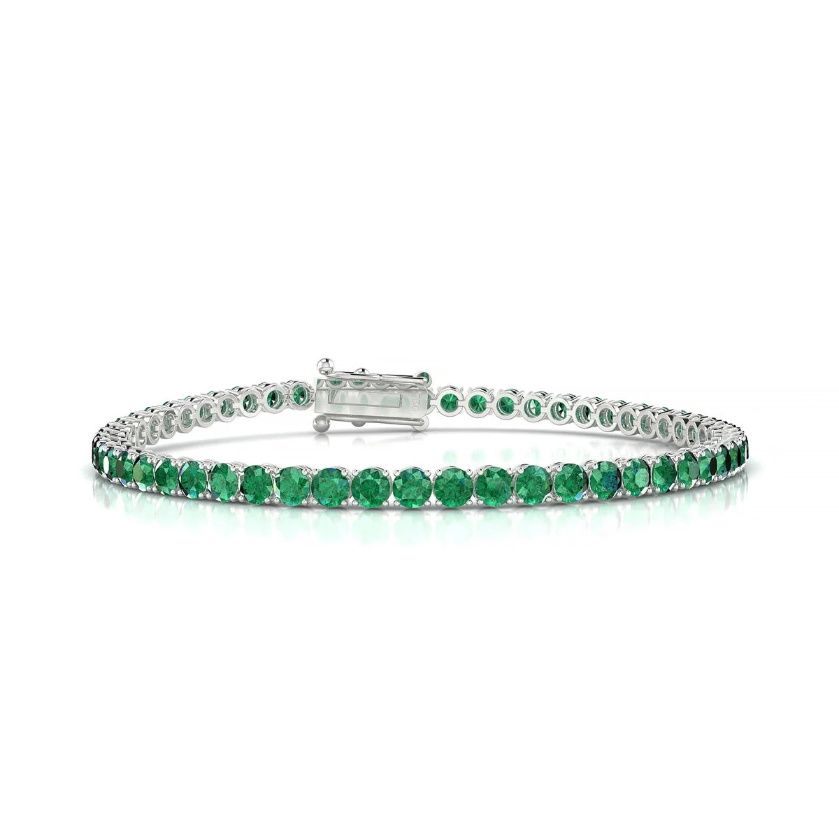 Palazzo | 18k White Gold 3 mm Round Natural Emerald Tennis Bracelet