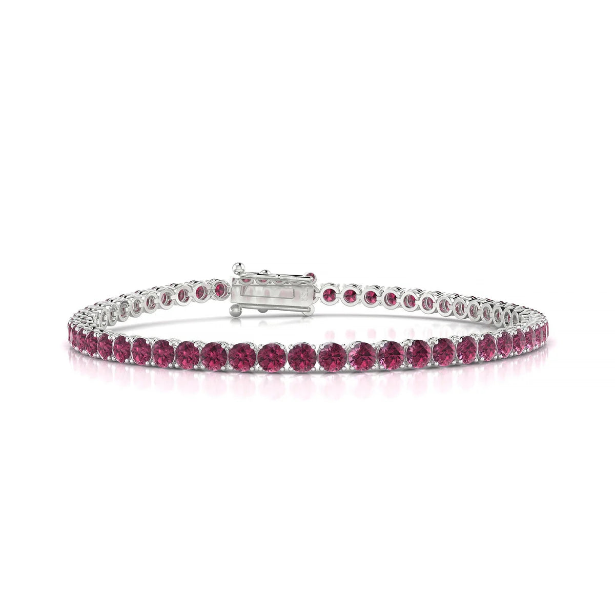 Palazzo | 18k White Gold 3 mm Round Natural Rhodolite Tennis Bracelet