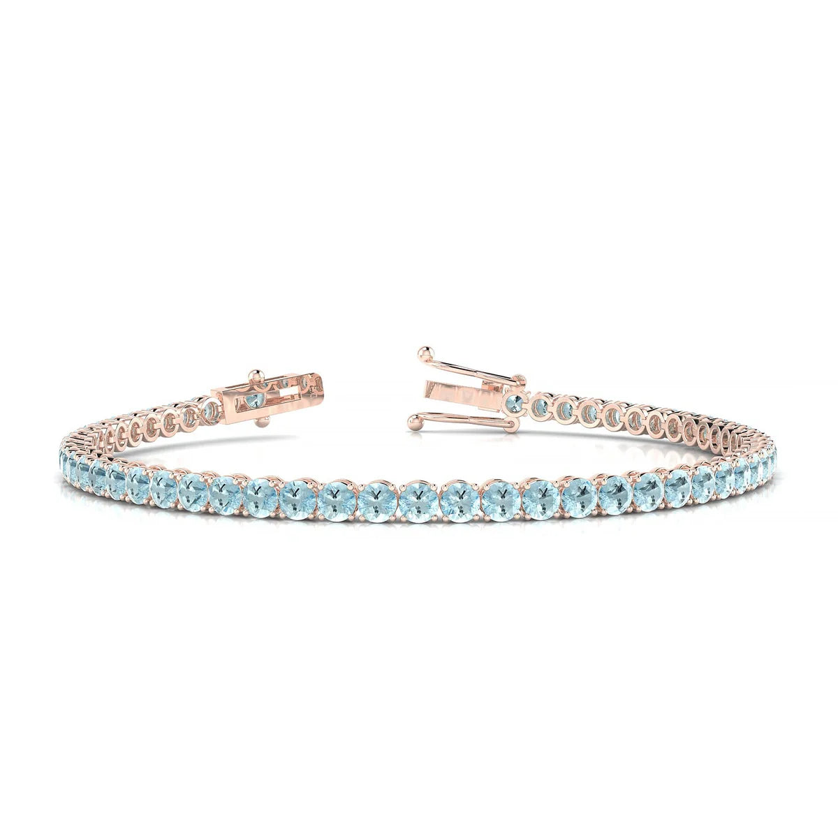 Palazzo | 18k Rose Gold 3 mm Round Natural Aquamarine Tennis Bracelet