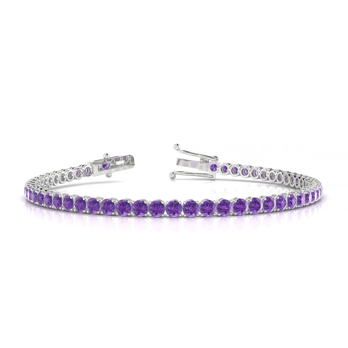 Palazzo | 18k White Gold 3 mm Round Natural Amethyst Tennis Bracelet