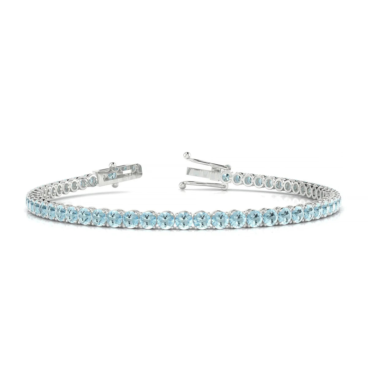 Palazzo | 18k White Gold 3 mm Round Natural Aquamarine Tennis Bracelet