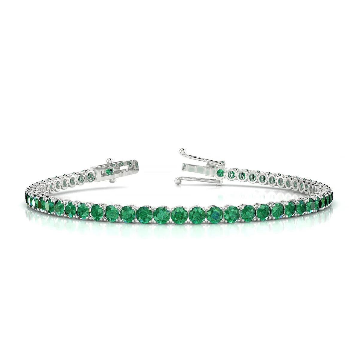 Palazzo | 18k White Gold 3 mm Round Natural Emerald Tennis Bracelet