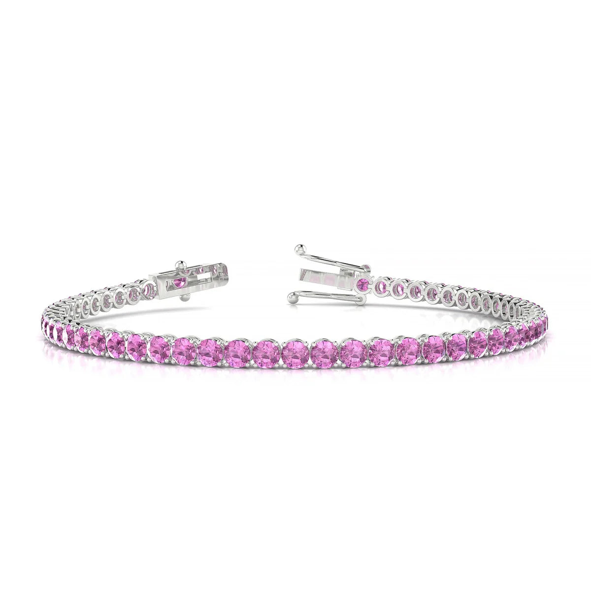 Palazzo | 18k White Gold 3 mm Round Natural Pink Sapphire Tennis Bracelet