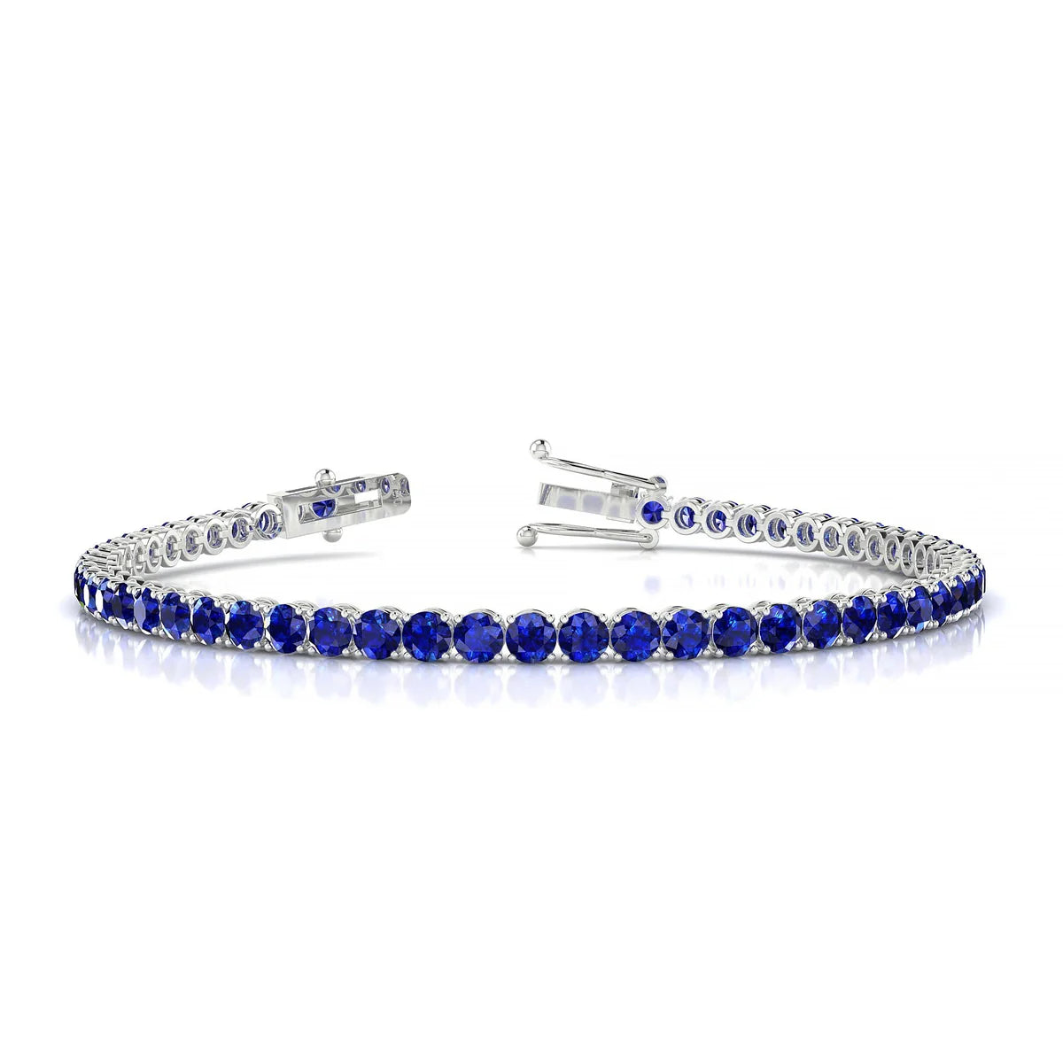 Palazzo | 18k White Gold 3 mm Round Natural Sapphire Tennis Bracelet