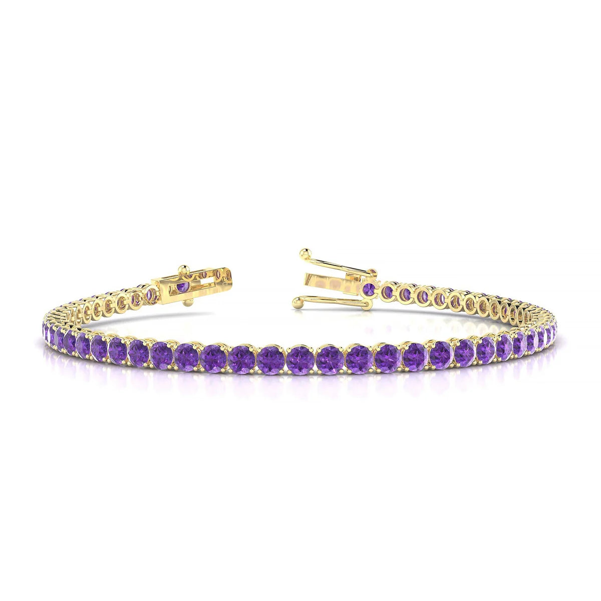 Palazzo | 18k Yellow Gold 3 mm Round Natural Amethyst Tennis Bracelet