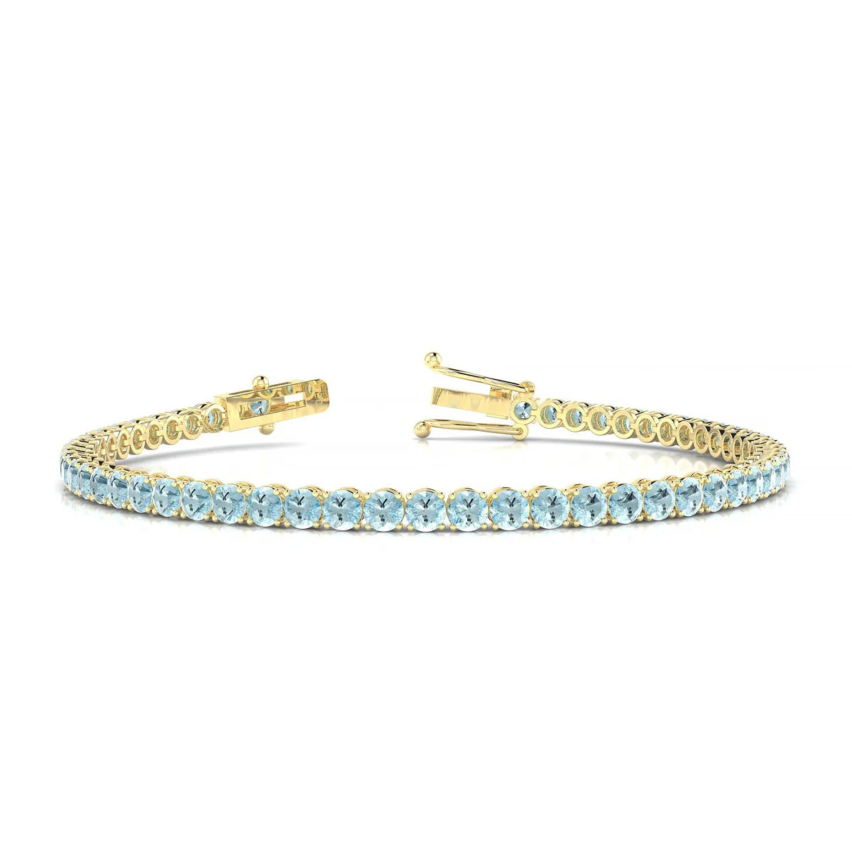 Palazzo | 18k Yellow Gold 3 mm Round Natural Aquamarine Tennis Bracelet