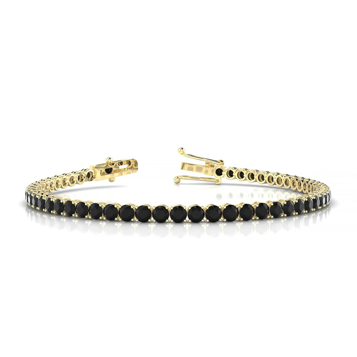 Palazzo | 18k Yellow Gold 3 mm Round Natural Black Diamond Tennis Bracelet