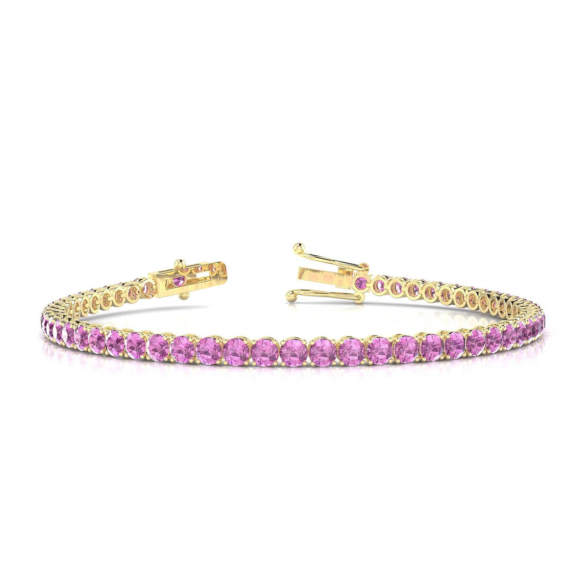 Palazzo | 18k Yellow Gold 3 mm Round Natural Pink Sapphire Tennis Bracelet