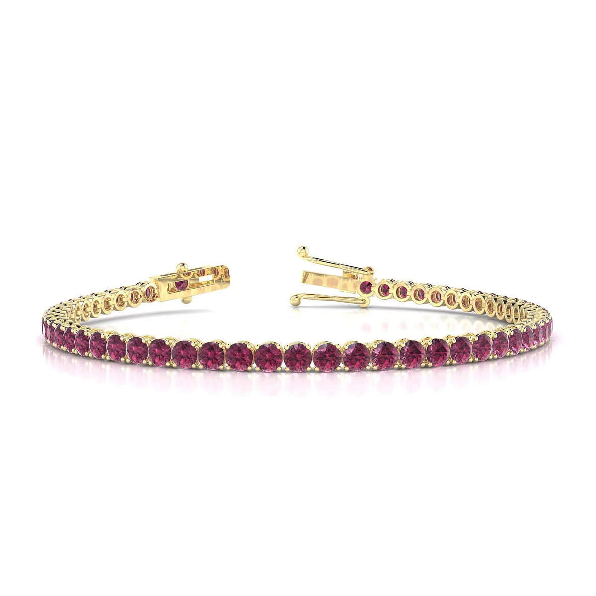 Palazzo | 18k Yellow Gold 3 mm Round Natural Rhodolite Tennis Bracelet
