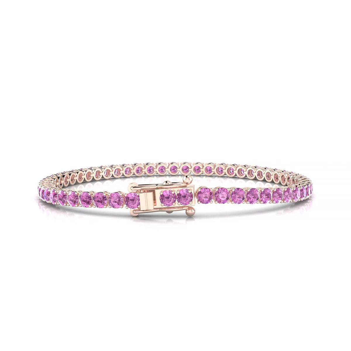 Palazzo | 18k Rose Gold 3 mm Round Natural Pink Sapphire Tennis Bracelet