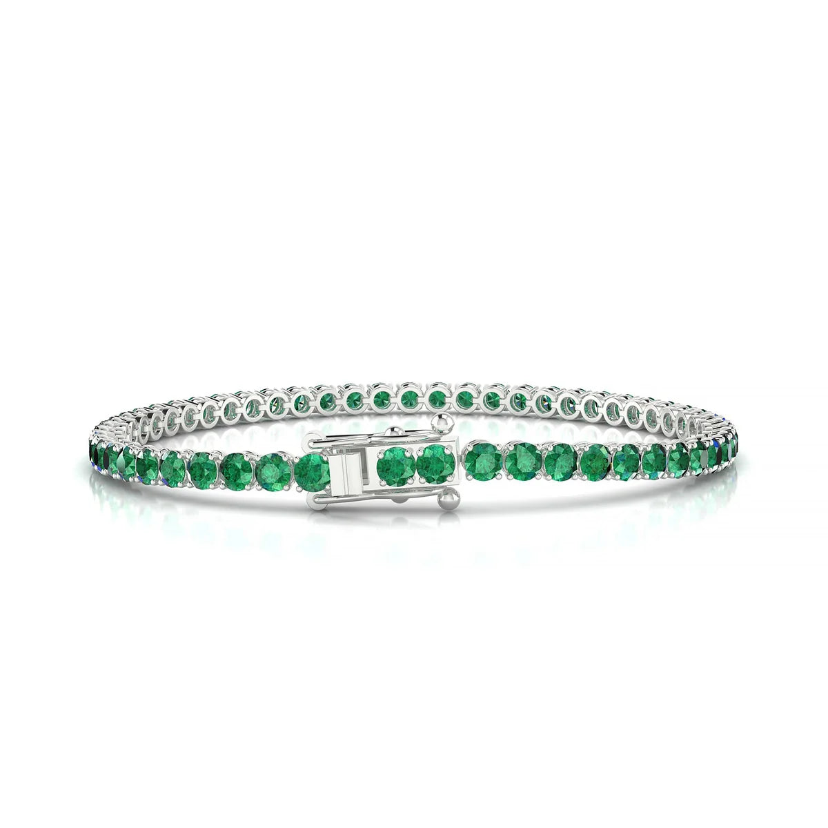 Palazzo | 18k White Gold 3 mm Round Natural Emerald Tennis Bracelet