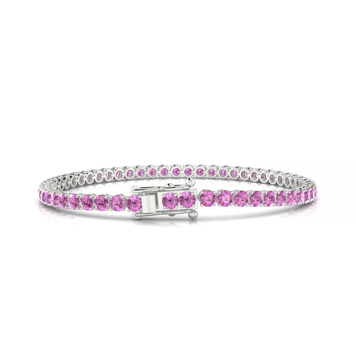 Palazzo | 18k White Gold 3 mm Round Natural Pink Sapphire Tennis Bracelet