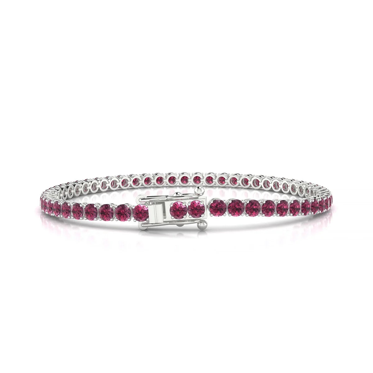 Palazzo | 18k White Gold 3 mm Round Natural Rhodolite Tennis Bracelet
