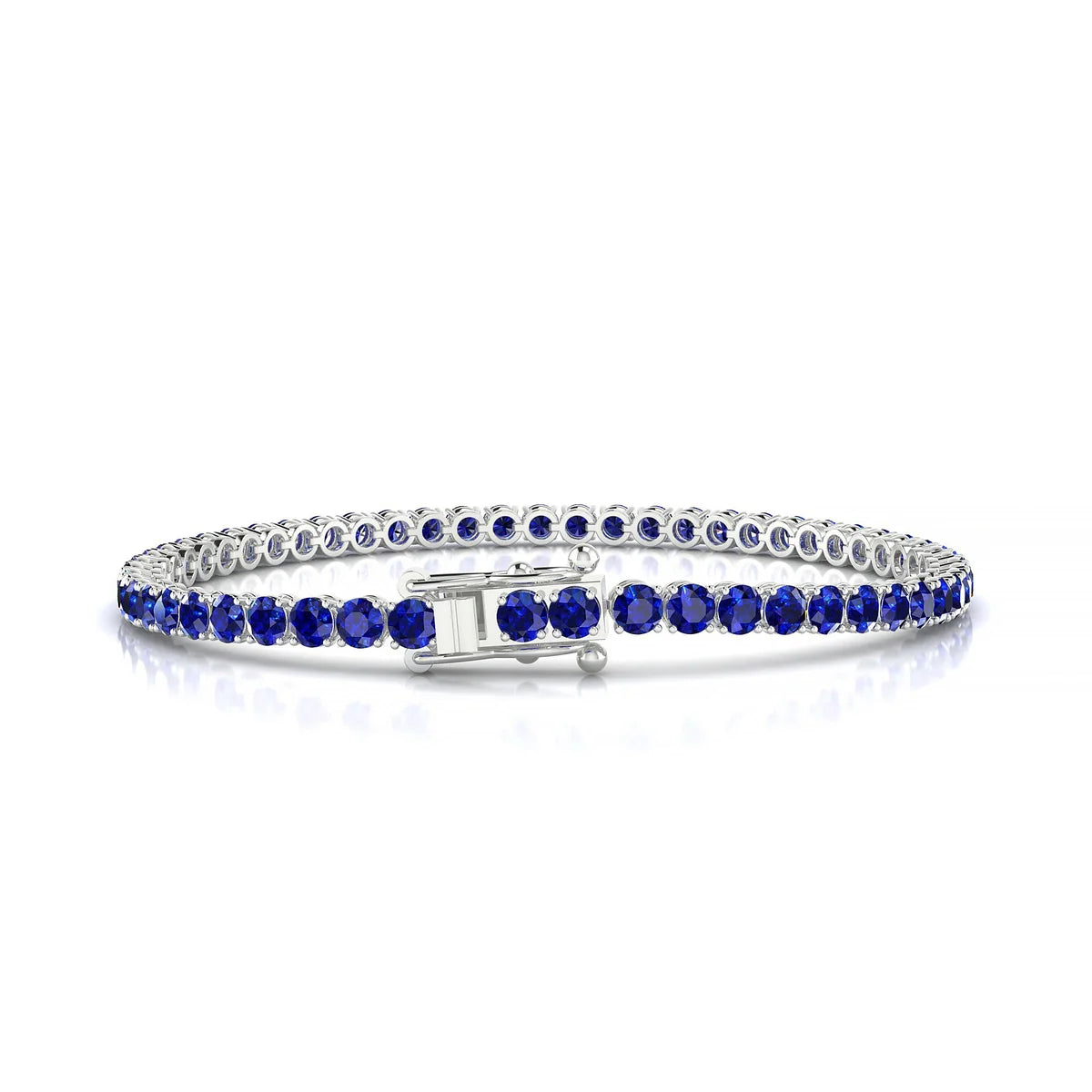 Palazzo | 18k White Gold 3 mm Round Natural Sapphire Tennis Bracelet