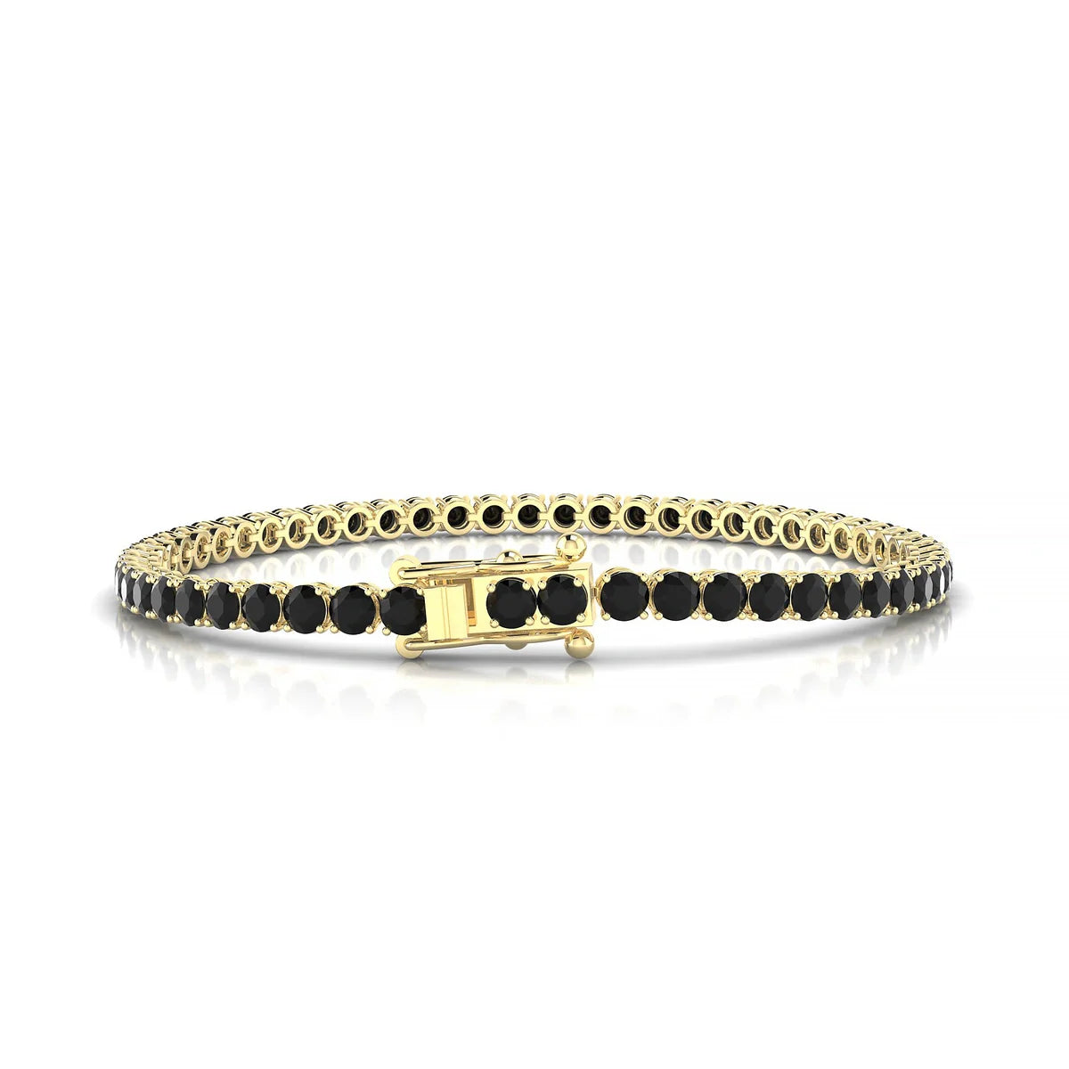 Palazzo | 18k Yellow Gold 3 mm Round Natural Black Diamond Tennis Bracelet
