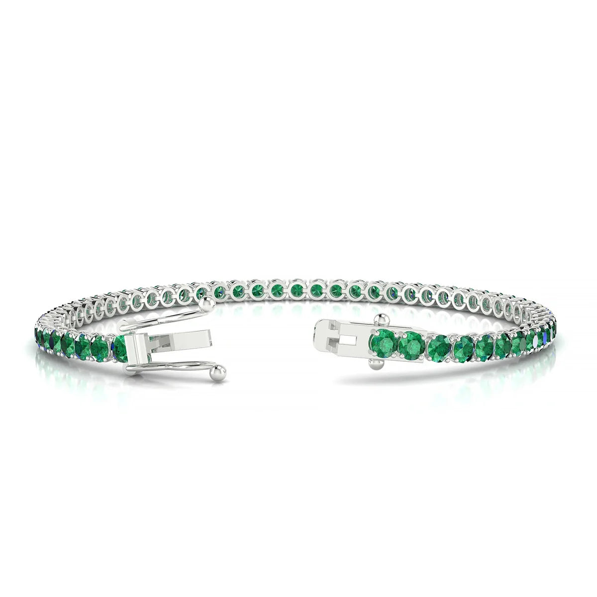 Palazzo | 18k White Gold 3 mm Round Natural Emerald Tennis Bracelet