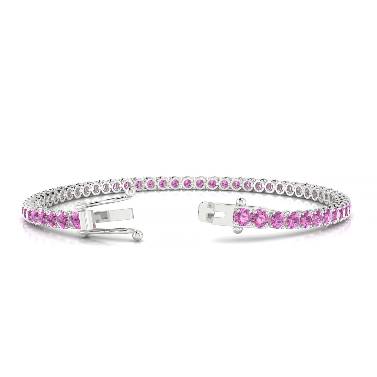 Palazzo | 18k White Gold 3 mm Round Natural Pink Sapphire Tennis Bracelet