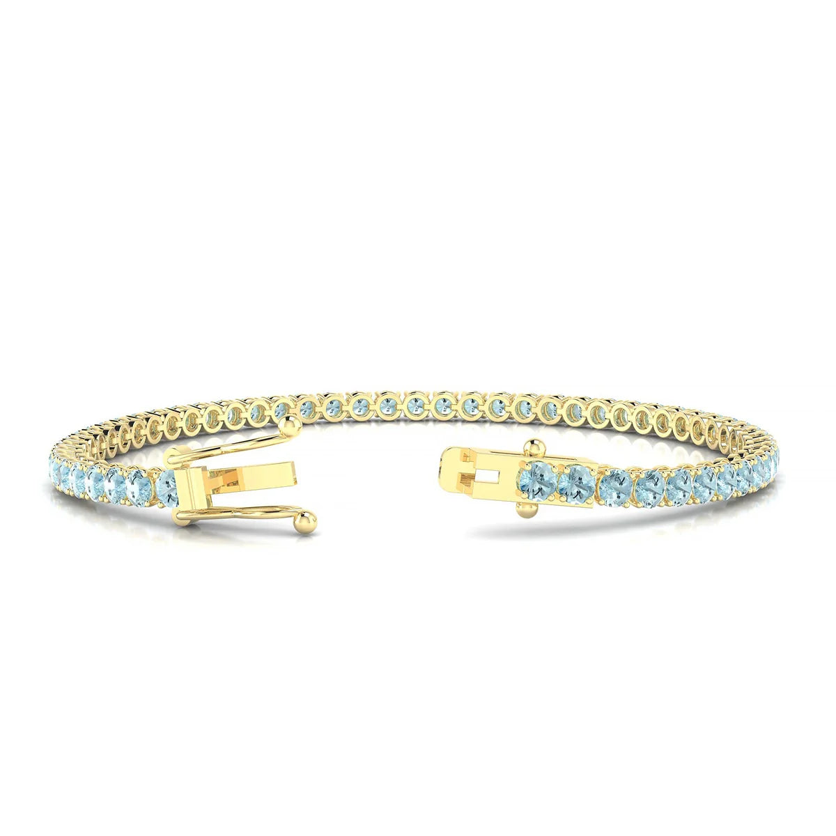 Palazzo | 18k Yellow Gold 3 mm Round Natural Aquamarine Tennis Bracelet