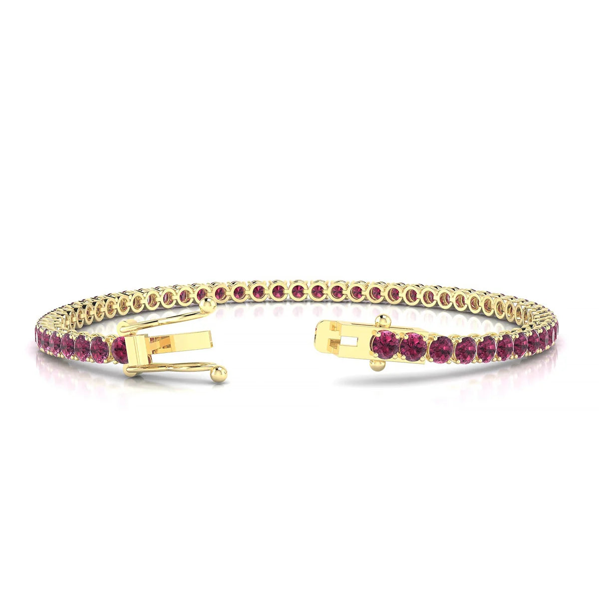 Palazzo | 18k Yellow Gold 3 mm Round Natural Rhodolite Tennis Bracelet
