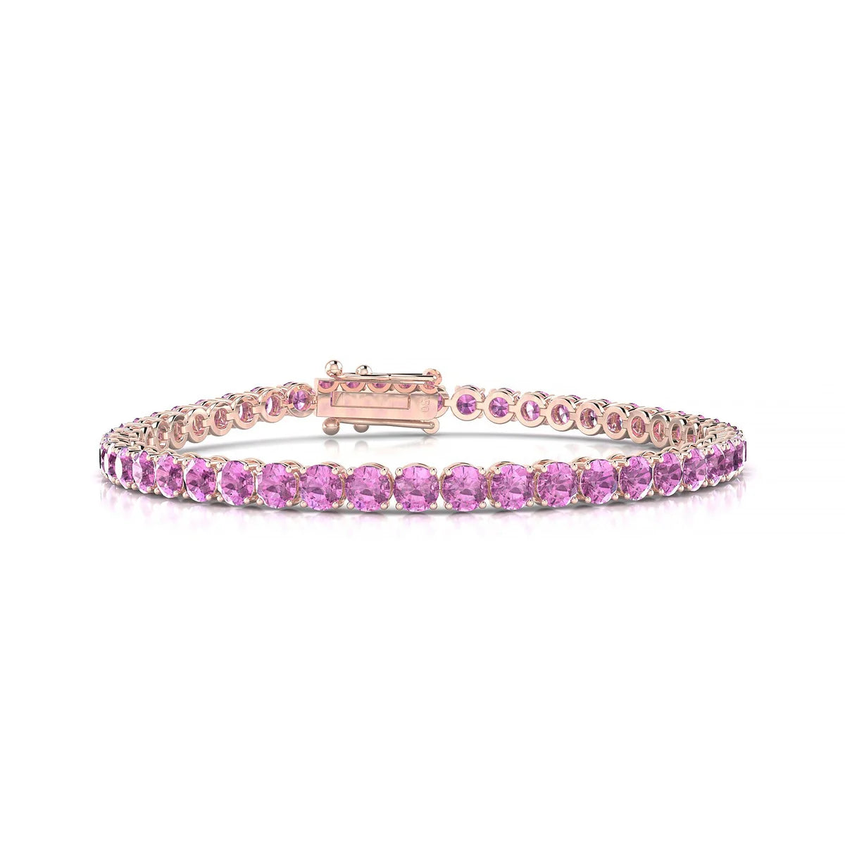 Palazzo | 18k Rose Gold 3.4 mm Round Natural Pink Sapphire Tennis Bracelet