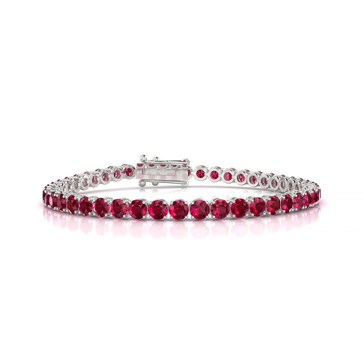 Palazzo | 18k White Gold 3.4 mm Round Natural Ruby Tennis Bracelet