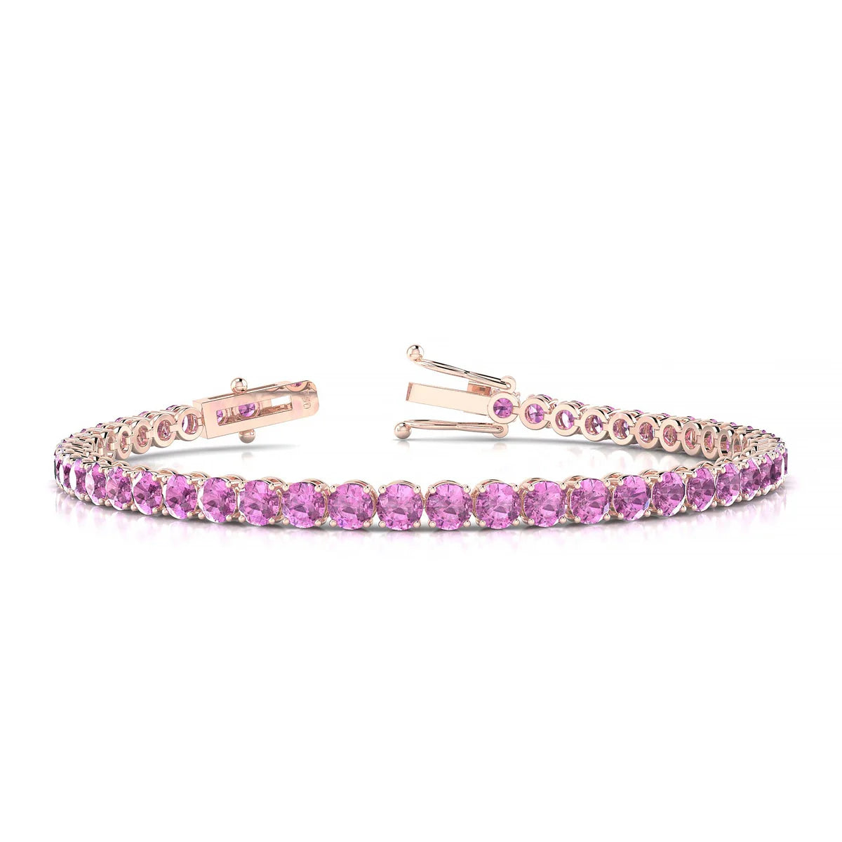 Palazzo | 18k Rose Gold 3.4 mm Round Natural Pink Sapphire Tennis Bracelet