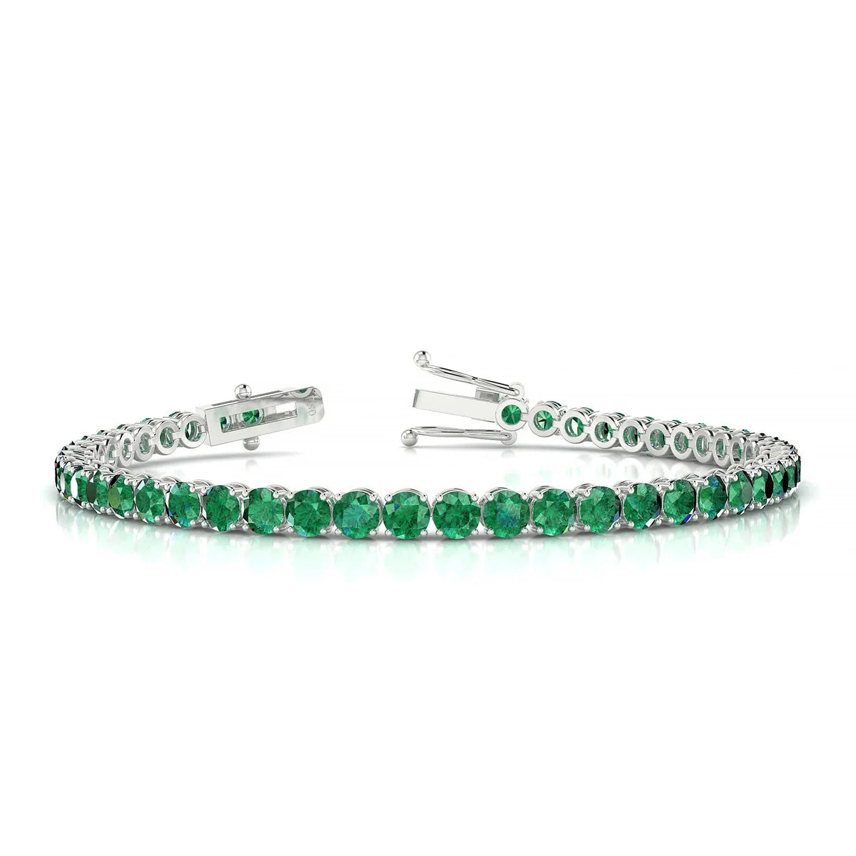 Palazzo | 18k White Gold 3.4 mm Round Natural Emerald Tennis Bracelet